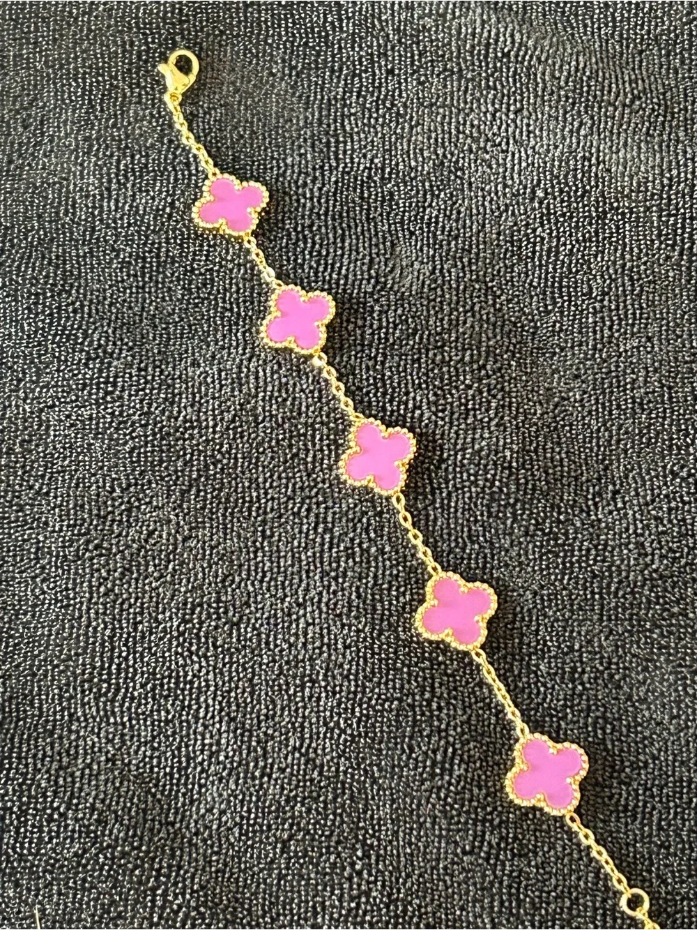 14K Gold-Plated Stainless Steel Light Purple Clover Bracelet -